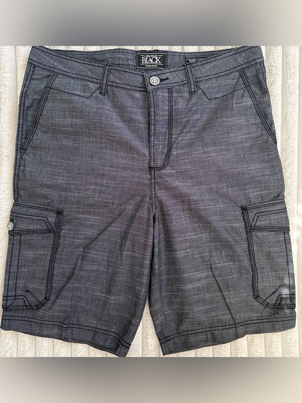 Buckle Men’s Standard Fit Larry Shorts Size 33 Black Cotton Blend Flat Front